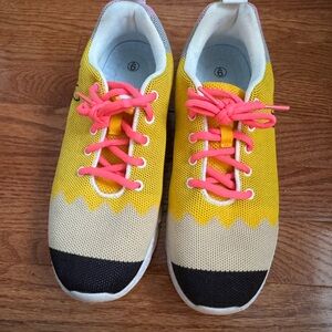 Yellow and Pink Lace-Up Pencil Sneakers Size 9